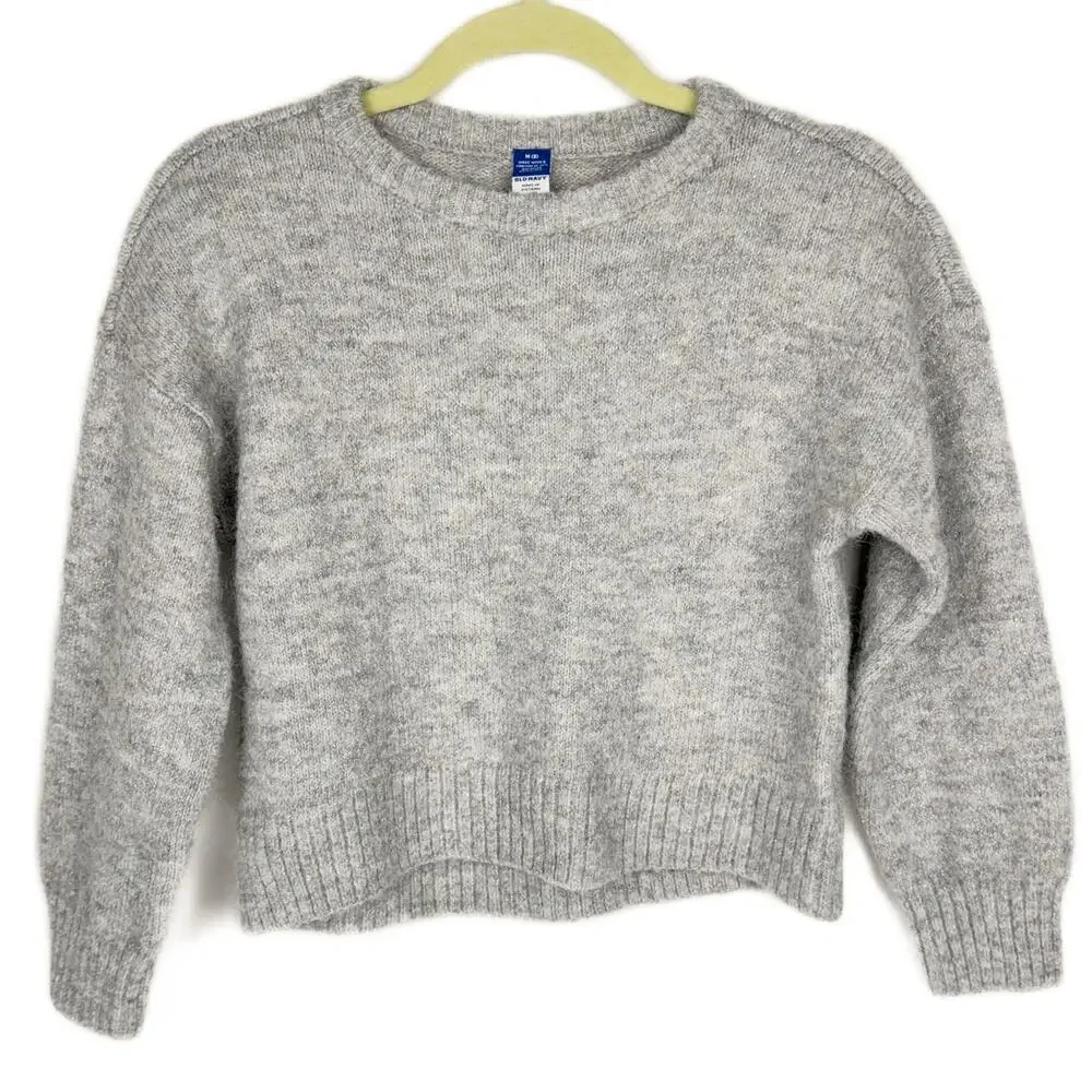 Nwt Old‎ Navy Gray Metallic Crew Knit Stretch Cropped Sweater Medium (8) Girl's